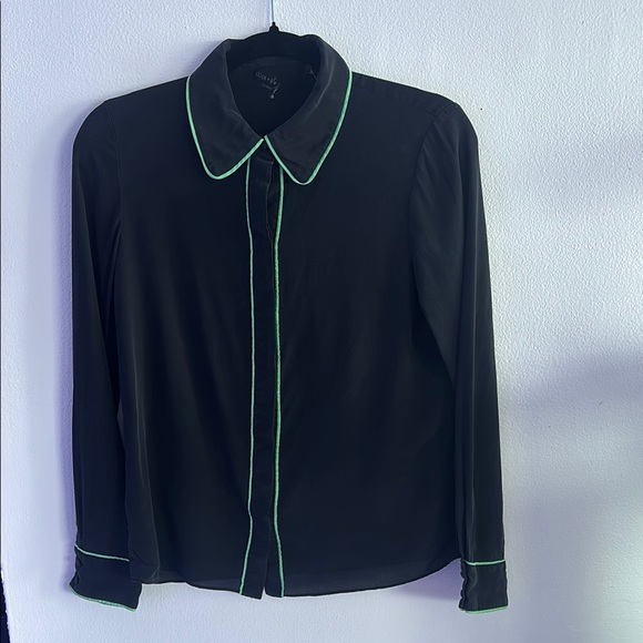 Alice and Olivia Black Blouse with Green Trim - Picture 1 of 11